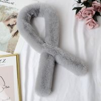 仿獭兔毛围巾女冬季韩版百搭皮草兔毛围脖学生保暖可爱毛毛绒围巾 单管浅灰