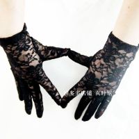 手套女加长款新娘婚纱手套礼服旗袍蕾丝手套过肘结婚保暖绣花手套 黑色短款长度约18厘米