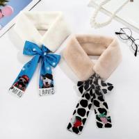 (两条装)围巾女冬款仿獭兔毛学生可爱韩版百搭保暖毛领围脖女 白色毛领牛牛+米色毛领草莓