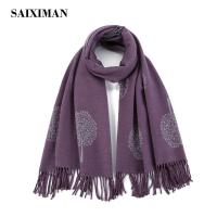 中老年人围巾女士冬季妈妈老人奶奶围脖保暖冬天老太太仿羊绒围巾 紫色