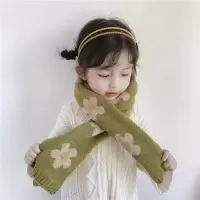 韩国秋冬季儿童毛线围巾复古泫雅风小花可爱宝宝男女童加厚围脖套 花朵围巾牛油果绿