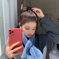上海故事围巾女秋冬季可爱少女百搭韩版潮毛毛绒学生围脖加厚保暖 小标烟蓝色