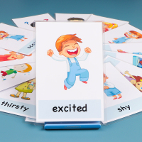 拾趣英语单词卡片mood情绪管理表情认知14张自闭宝宝训练教师教具 小卡(8*11CM)扑克牌大小