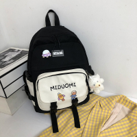 2021新款书包女韩版高中小学生初中生ins儿童少女心大容量双肩包 黑色带挂件