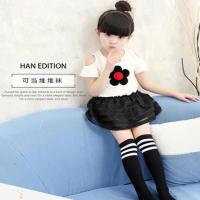 儿童袜子春秋款长筒小孩护膝卡通洋气无跟中筒袜男女童学生堆堆袜 [黑条]一双 3-12岁[袜长42CM左右]均码