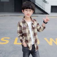 男童长袖衬衫秋装2021新款中小童格子衬衣洋气男孩春秋翻领上衣潮 咖啡色 格子衬衫 110 建议身高100cm-110c