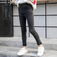 女童牛仔裤春秋装韩版时髦2021弹力休闲小脚裤修身长裤儿童裤子潮 黑色 (弹力铅笔裤) 80 码75-80cm