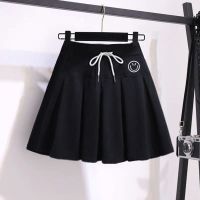 夏季套装裙子女学生韩版2021新款时尚洋气印花T恤+半身裙两件套女 单件黑色笑脸裙 S