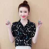 雪纺衬衫女2021年新款秋装洋气时尚衬衣女士长袖上衣春秋女式小衫 038黑色短袖 XXS 20斤内