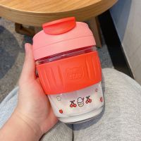 咖啡杯带吸管女学生韩版可爱玻璃杯带盖耐高温水杯高颜值便携杯子 PP马丁杯红350ml 【单杯+贴纸】