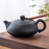 恬静 黑陶茶壶功夫茶具套装粗陶茶壶陶瓷单壶整套茶盘陶壶泡茶器 黑陶--扁西施壶
