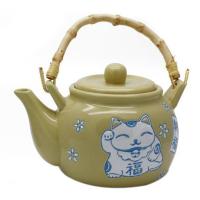 送托盘[招财纳福]日式和风陶瓷茶具套装茶壶茶杯手绘复古招财猫 单配[招财纳福茶壶]一个 壶绳一根 5件