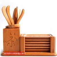 黑檀茶道六君子茶台竹制实木鸡翅木功夫茶盘茶具配件茶艺组合套装 茶字带长方形杯垫