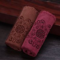 加厚吸水茶巾茶布禅意高档五福印花方形茶盘专用毛巾茶具配件 加厚五福酒红色+咖啡色