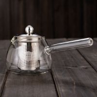 耐高温玻璃茶壶加厚侧把煮茶壶冲茶器功夫茶具过滤家用泡茶花茶壶 玻璃侧把壶350ml[不锈钢内胆]