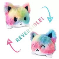 可逆翻转猫咪毛绒玩具批发可爱动物翻面公仔厂家章鱼抓机娃娃 彩虹翻面猫