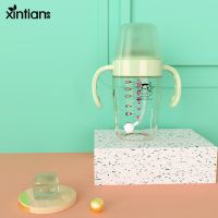 欣田奶瓶ppsu大宝宝婴儿童鸭嘴杯吸管杯带手柄防胀气水杯断奶神器 180ML橄榄绿 ppsu感温款 [单奶瓶]+方型瓶