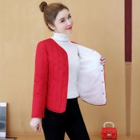 羽绒棉服女内胆2021新款秋冬轻薄棉衣短款修身棉袄大码中老年外套 红色 M 建议80--95斤