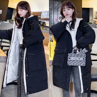 羽绒棉服女中长款棉袄2021冬季新款宽松大码连帽加厚保暖棉衣外套 显瘦雅黑[加厚型] S 100斤以下