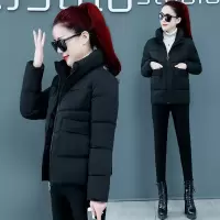 棉服女2021新款韩版宽松冬季小棉袄女士短款加厚面包服棉袄外套 黑色 M 80-95