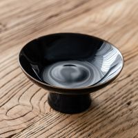 陶瓷高足高脚盘点心茶点盘干果日式水果碟中式托盘供佛果盘坚果碟 黑色-茶点盘