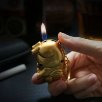 新款个性钥匙扣挂件充气明火打火机硬币模型可充气电子超薄打火机 小金猪