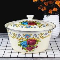 搪瓷盆带盖老式怀旧家用厨房大碗盆加厚搪瓷碗汤锅猪油饺子馅料盆 异域风情 16cm[可以装1-2斤水]