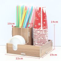 创意杯架家用熟料可乐奶茶店网咖商用吧台取杯神器拖分杯器吸管盒 2+1可放吸管+纸杯-胡桃木