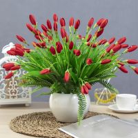 客厅餐桌装饰桌摆花床头柜仿真布花盆栽卧室假花仿真花套装摆件 红色 玉兰苞套装(带圆瓷瓶)