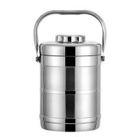 [配保温袋]雅工双层不锈钢保温饭盒3层便当盒大容量保温桶提锅 1.4L[亮光银直筒] [配勺筷布]