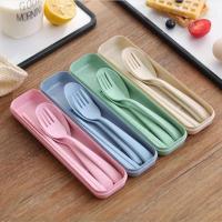 卡通小麦秸秆饭盒女韩式便当盒可微波炉密封学生带盖分格燕麦饭盒 颜色随机[收藏急货] 圆形(上2格下1格)