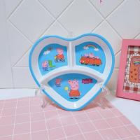 卡通密胺儿童分格餐盘家用饭盘宝宝餐具套装勺水果盘无毒耐摔防烫 佩奇 心形盘