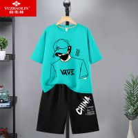 男童套装洋气时髦夏季帅气中大童短袖儿童套装男夏天新款10岁夏装 H酷盖智慧蓝+Bch右黑裤 110