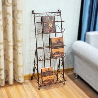 杂志架报刊架书报架资料架落地欧式铁艺创意宣传展示架子立体书架 [加粗款]摩卡铜色