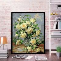 diy数字油画植物花卉成人减压手工填色手绘涂色装饰画白牡丹50*65 5120白牡丹 40x50无框[只有画布+颜料画笔