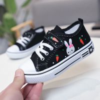 实心底女童帆布鞋女童布鞋中大童休闲鞋8女童板鞋9女儿童鞋学生鞋 黑色小兔子A-1 内长16.5cm 26码