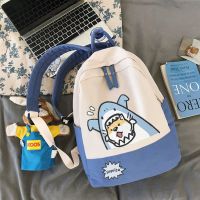 日系ins卡通炸街鲨鱼柴犬双肩背包学院风小清新软妹学生拼色书包 鲨鱼柴犬