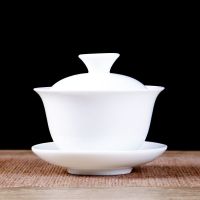 [送茶夹]茶具套装德化白瓷盖碗茶杯功夫茶具品茗杯整套家用会客 盖碗[高白瓷]纯白