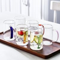 一人一色耐热高硼硅玻璃杯茶杯家用带把水杯子带杯架套装加厚无铅 [加厚]六色杯共6只(一人一色)