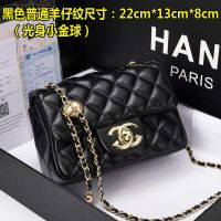 女包包夏时尚百搭单肩斜挎包2021新款潮小香风菱格链条小金球方包 黑色普通羊仔纹G扣(光身小金球)