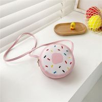 儿童环保硅胶圆形甜甜圈可爱公主男女宝宝斜挎迷你零钱彩虹小包包 PU甜甜圈【粉色】
