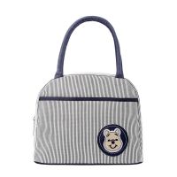 2020新款韩版手提包女布包帆布袋妈咪包饭盒包手拎包妈咪包便当包 黑色细条纹