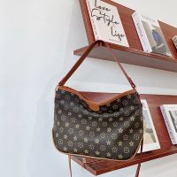 大容量包包女2021新款老花手提单肩包百搭驴家购物袋托特包 咖色小款(拉链封口) SME-0516