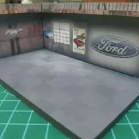 1:64迷你小比例车模场景车库背景板拍照玩具小车展示收纳模型车库 福特主题