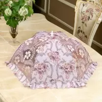 家用大号饭菜罩子桌盖菜罩可折叠 紫色圆形大花牡丹