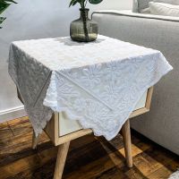 万能蕾丝床头柜盖布电视机洗衣机冰箱套防尘罩多用沙发扶手盖巾 纯白小雏菊 60*60微波炉盖布