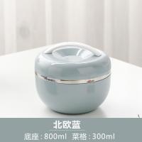 苹果型保温饭盒304水果盒便当盒快餐盒高档圆形双层简约防烫便携 北欧蓝(小号)无赠品-T24