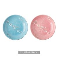 日式陶瓷盘子8寸家用创意大盘子菜盘圆形盘深浅圆盘碟子套装4个装 混色 同款4勺