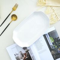 蒸鱼盘子家用长方形欧式大号装鱼盘子创意北欧式陶瓷微波炉专用 洁白如玉 12英寸30cm一个装[不划算]