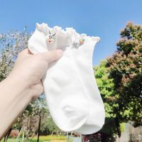 袜子女秋冬季日系lolita木耳边软妹短袜百搭jk棉袜少女学生袜子 短筒木耳边 兔子白色 均码【35-40码】